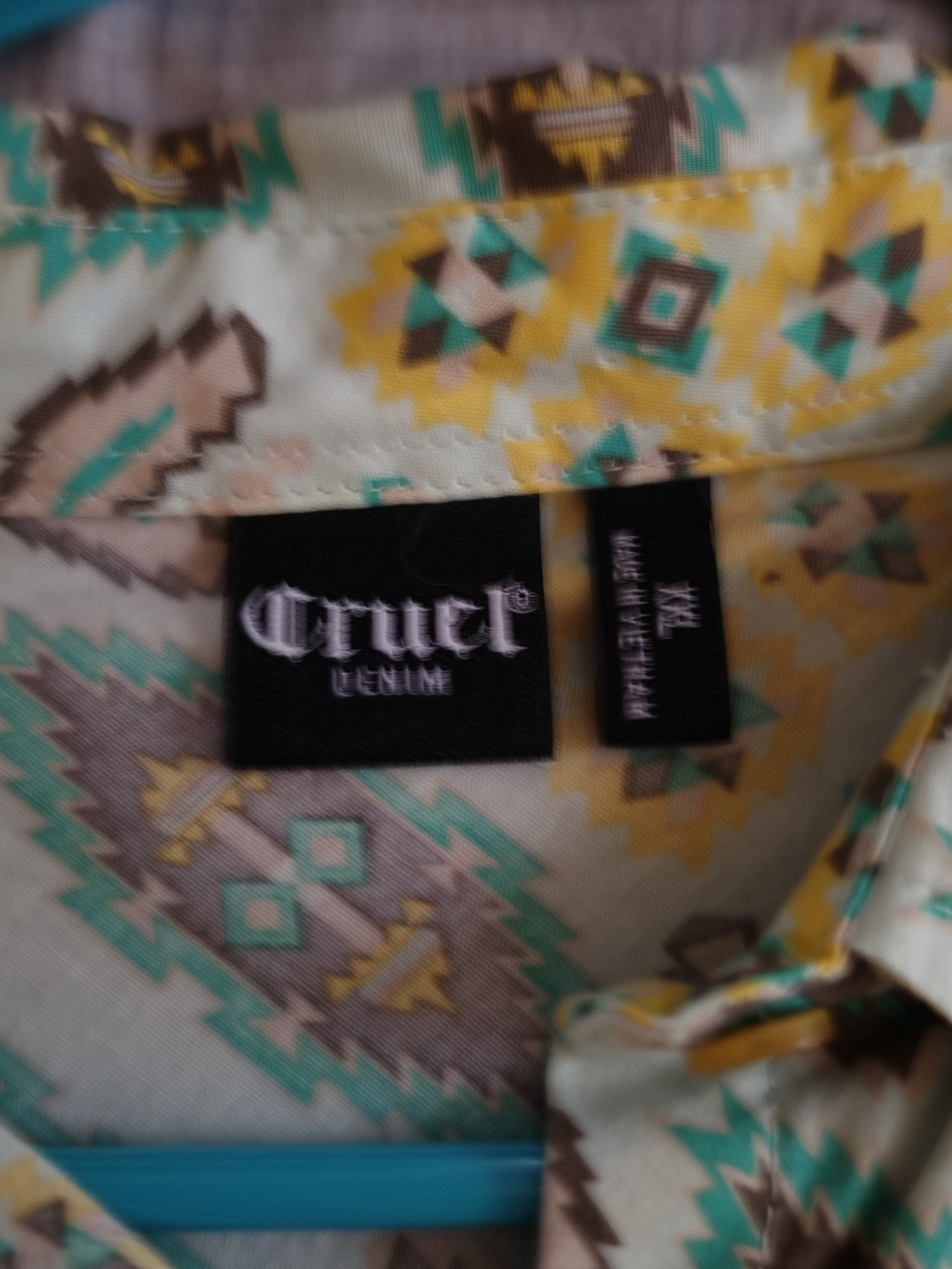 Cruel Denim Men’s Aztec Short-Sleeve Button-Down Shirt - Cream & Teal